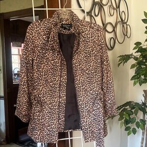Leopard Print Women's Blazer Jacket - Brown/Black